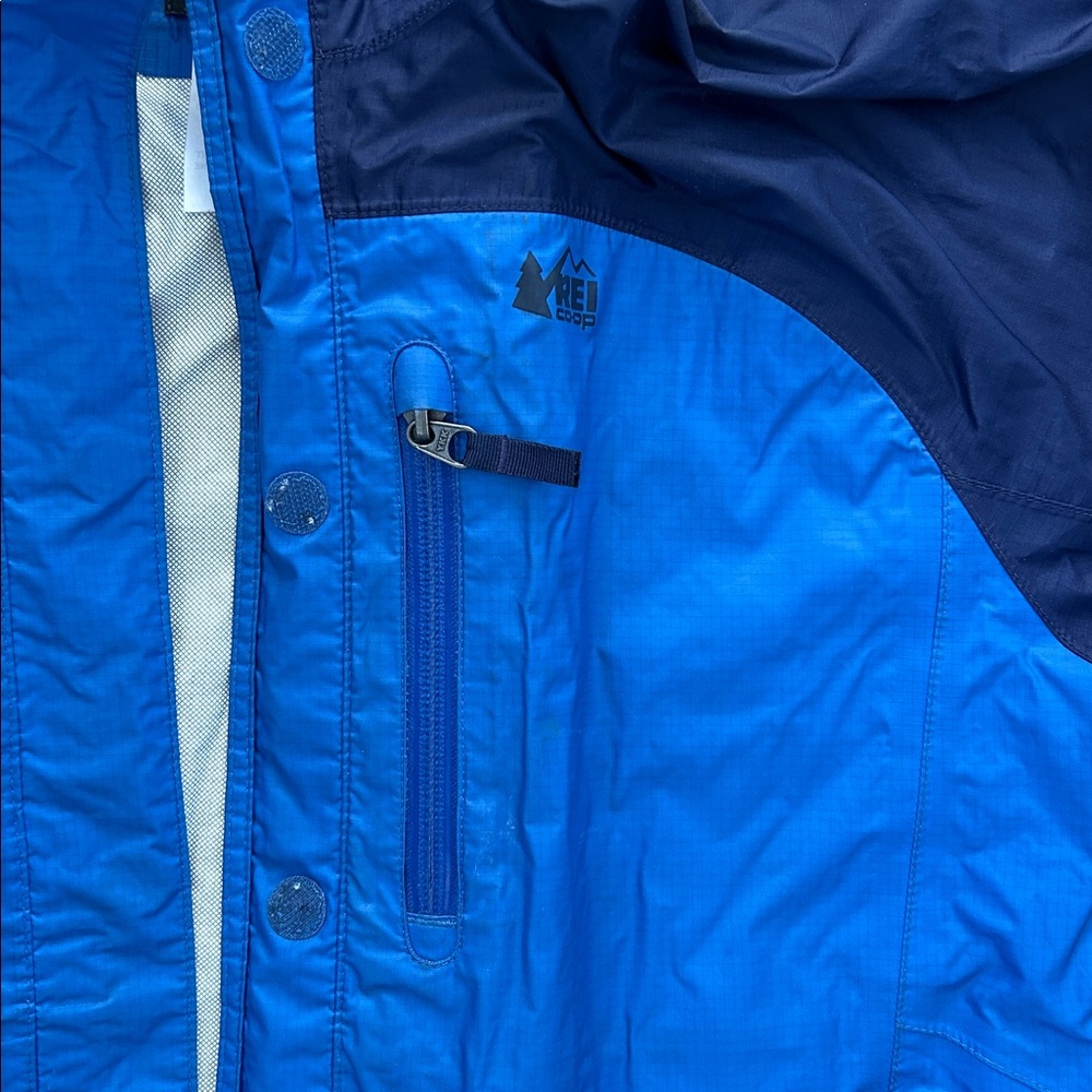 REI COOP Two-Tone Blue Hooded rain Jacket size large (14-16) - Picture 10 of 12